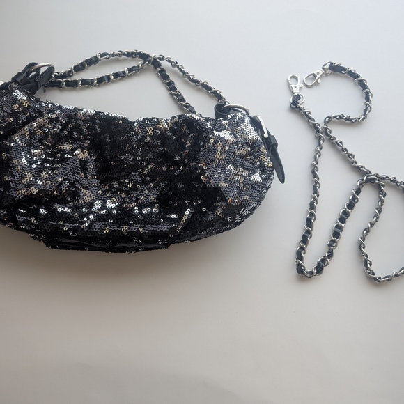 Sequin black evening/night-out handbag - crossbody party bag - chain strap - Picture 3 of 5